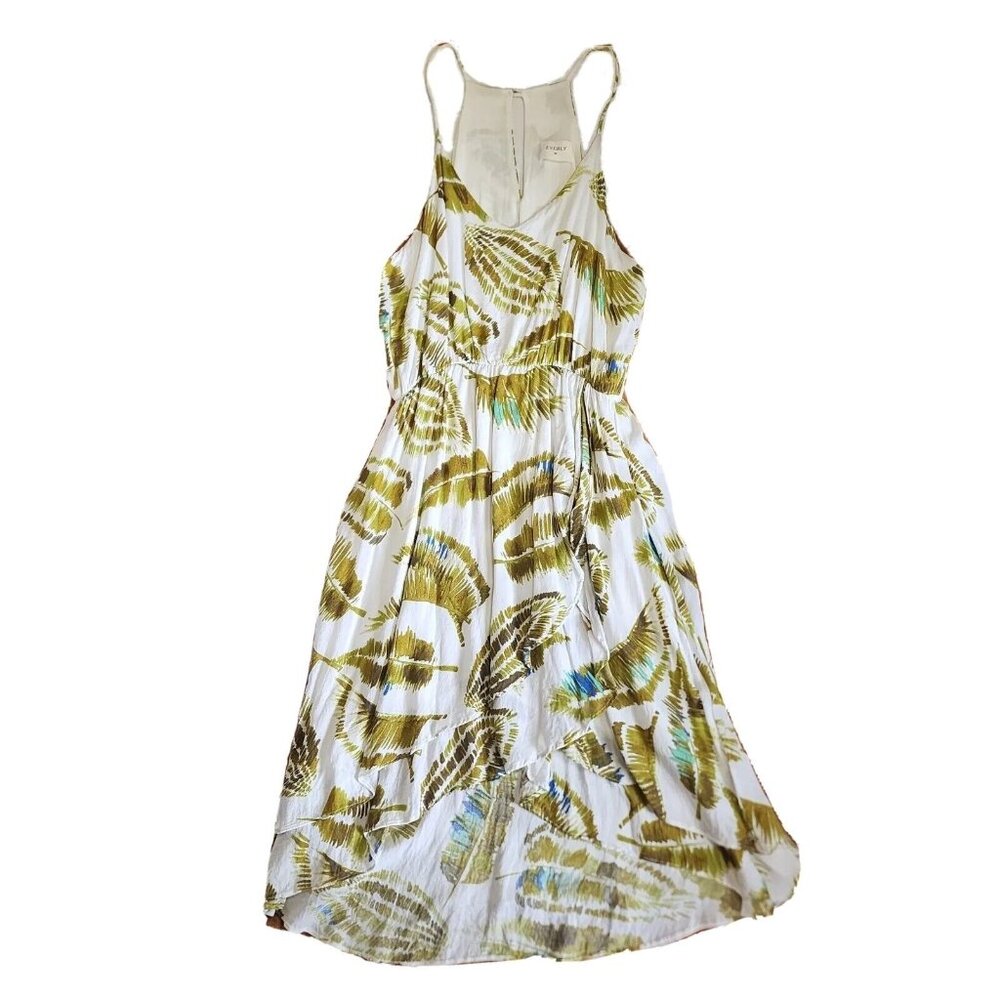 Everly Dress Womens Size L‎ Large White Green Leaf Floral Sleeveless Beachy